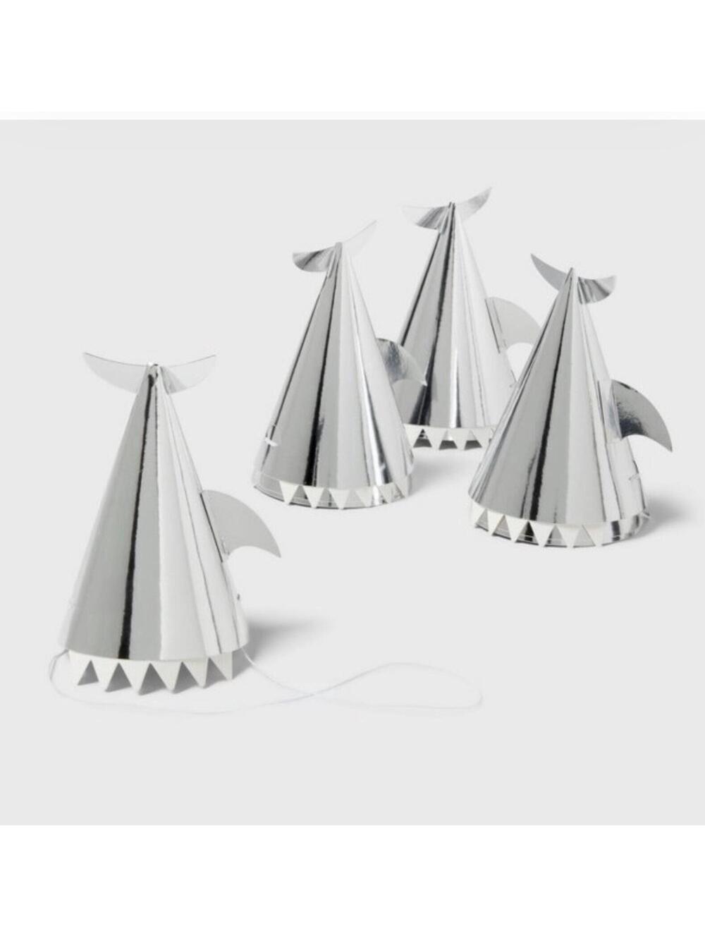 Silver Shark Birthday Party Hats One Pack Of 10